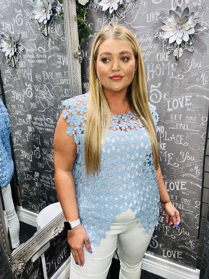 Arwen Floral Lace Tank Top PALE BLUE
