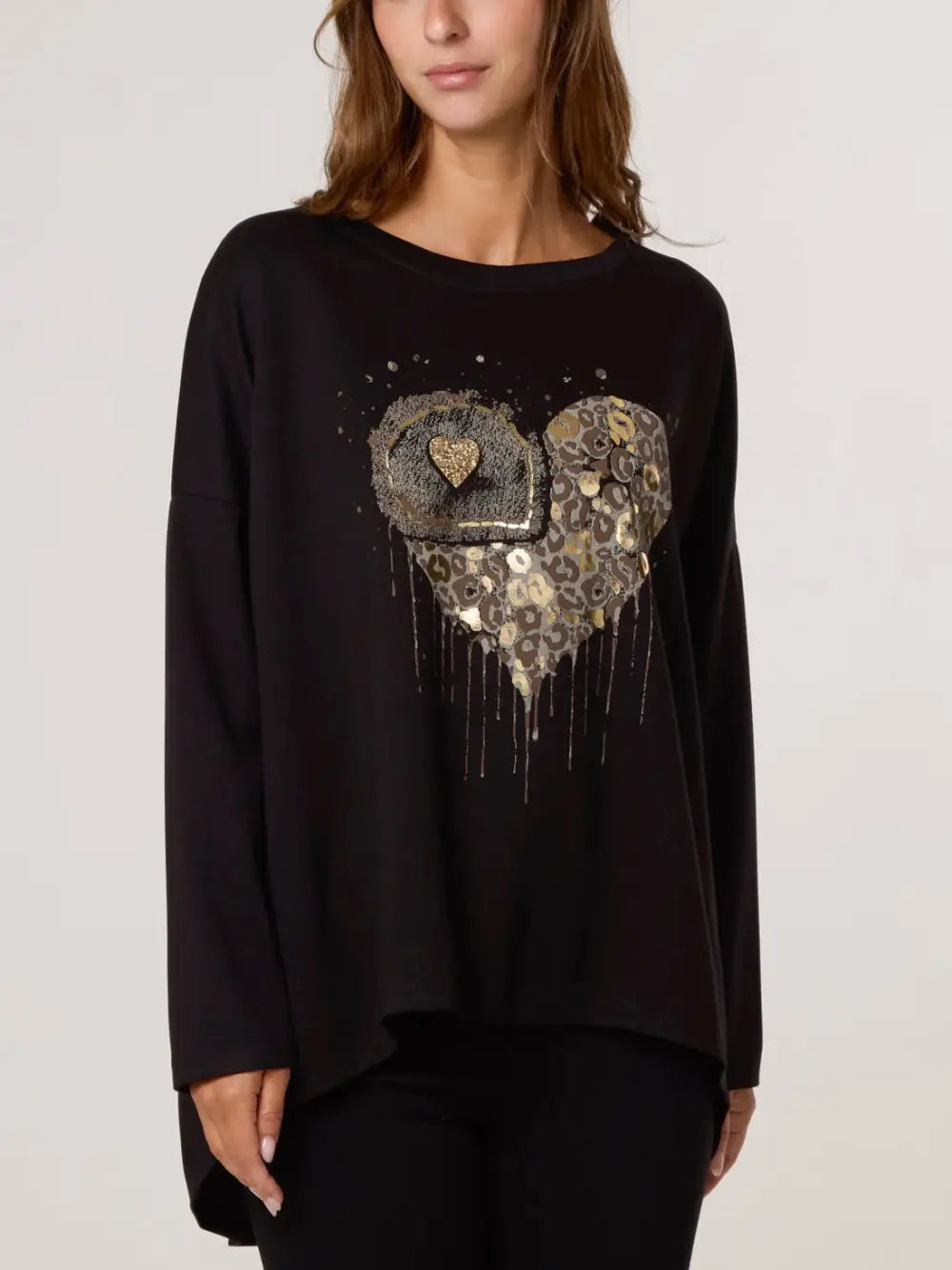 Ashley Foil Heart Print Sweatshirt BLACK