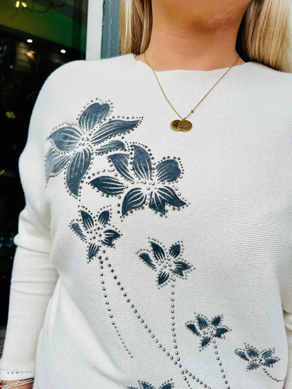 Aston Velvet Floral Jumper CREAM - Knitwear