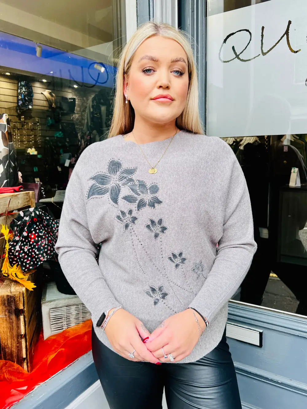 Aston Velvet Floral Jumper TAUPE - Knitwear