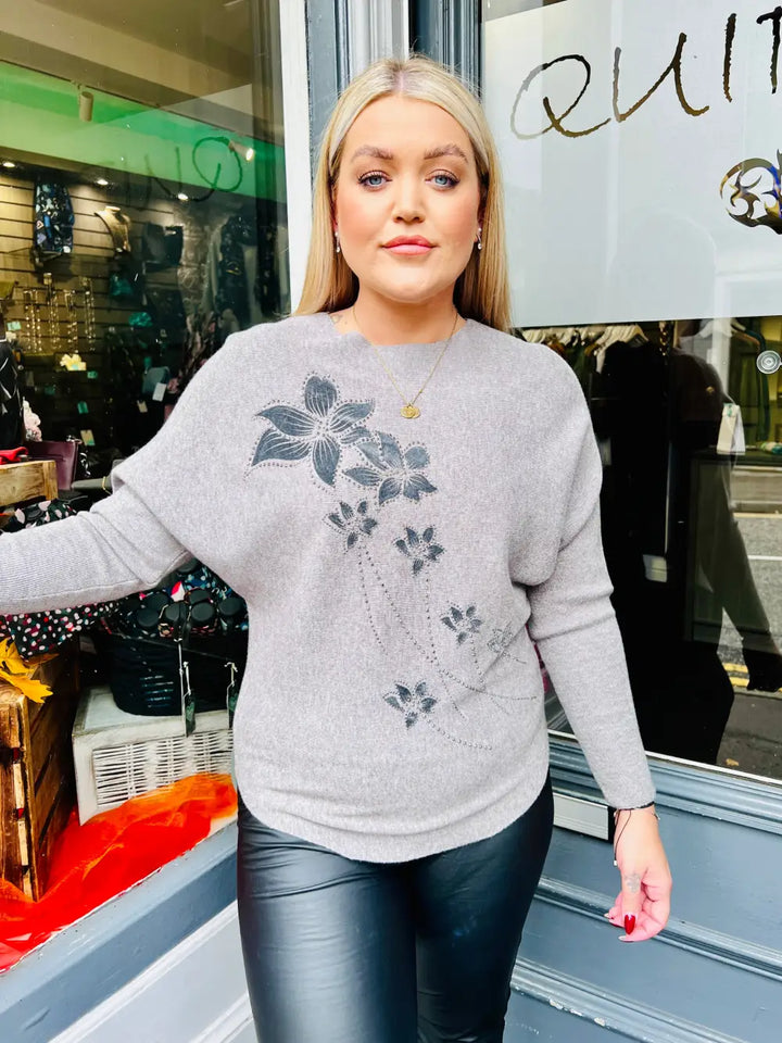 Aston Velvet Floral Jumper TAUPE - Knitwear