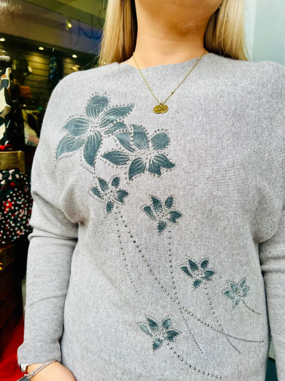 Aston Velvet Floral Jumper TAUPE - Knitwear