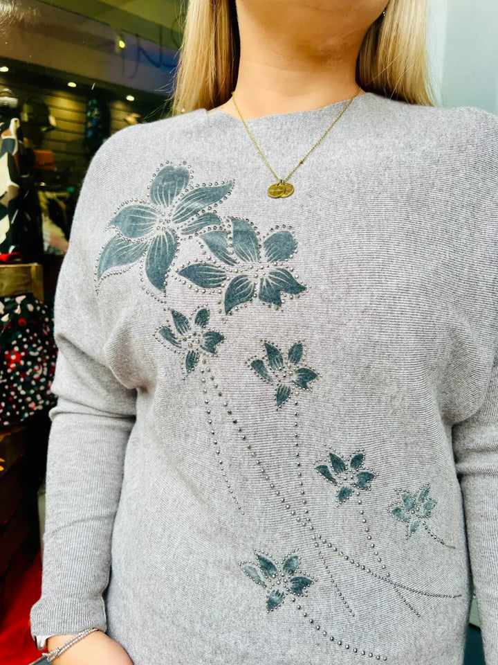 Aston Velvet Floral Jumper TAUPE - Knitwear