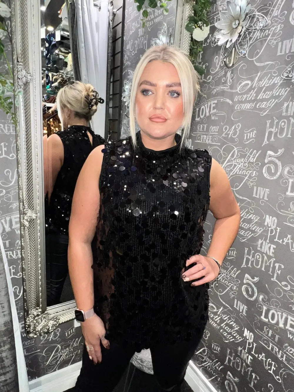 Astrid Sleeveless Sequin Top BLACK