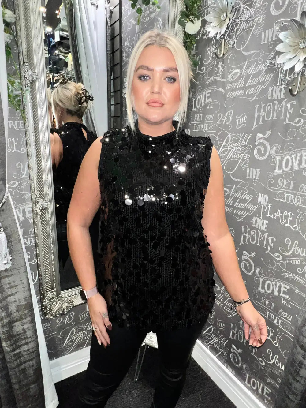 Astrid Sleeveless Sequin Top BLACK