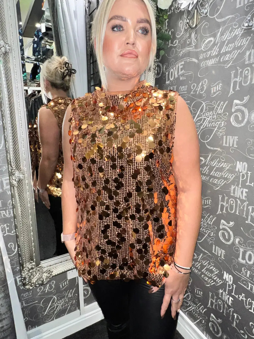 Astrid Sleeveless Sequin Top COPPER