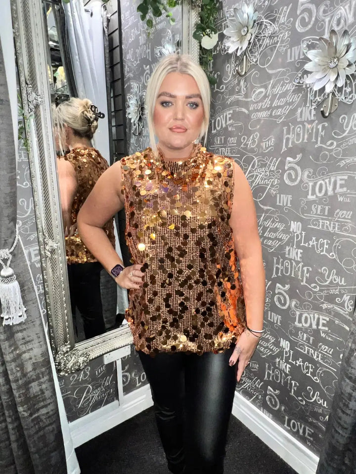 Astrid Sleeveless Sequin Top COPPER