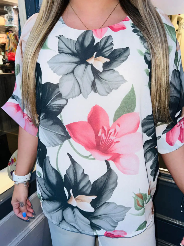 Avalina Bold Floral Blouse BLACK