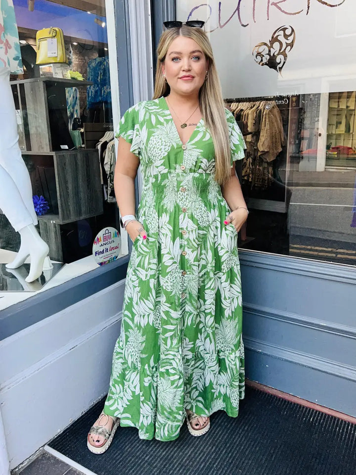 Ayla Floral Maxi Dress GREEN - Dress