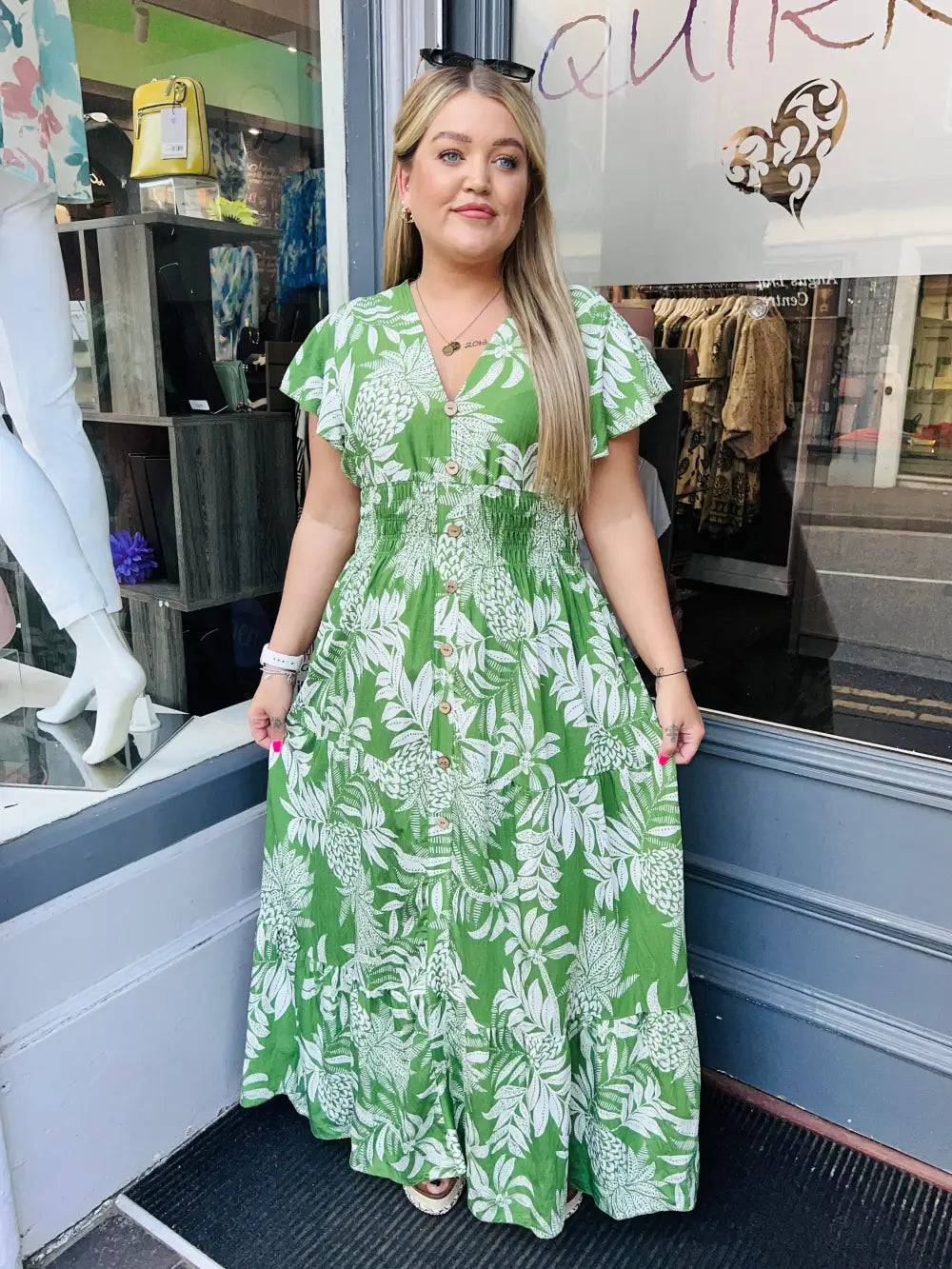 Ayla Floral Maxi Dress GREEN - Dress