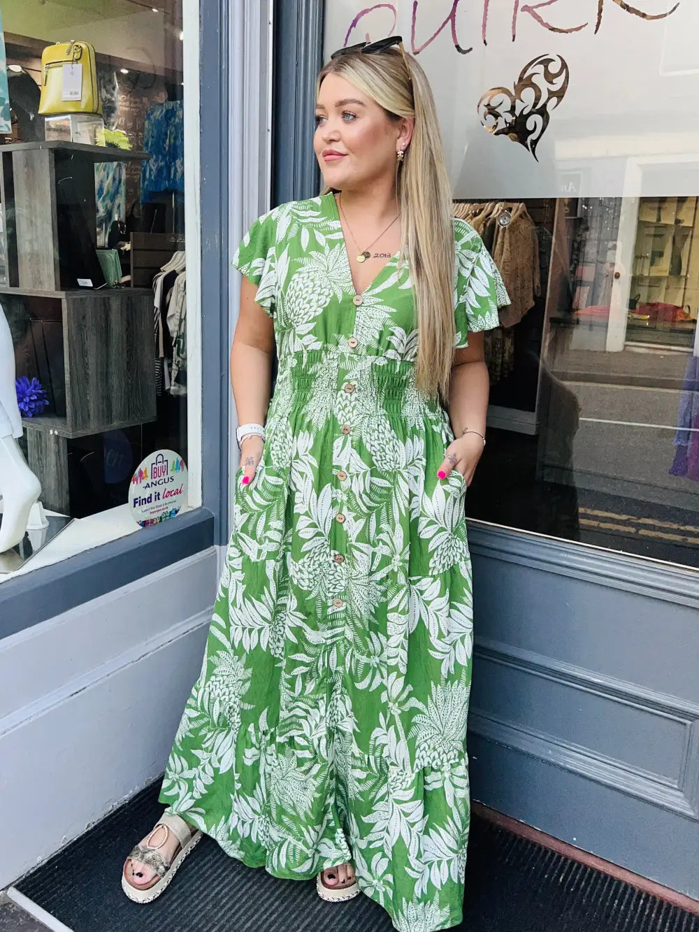 Ayla Floral Maxi Dress GREEN - Dress