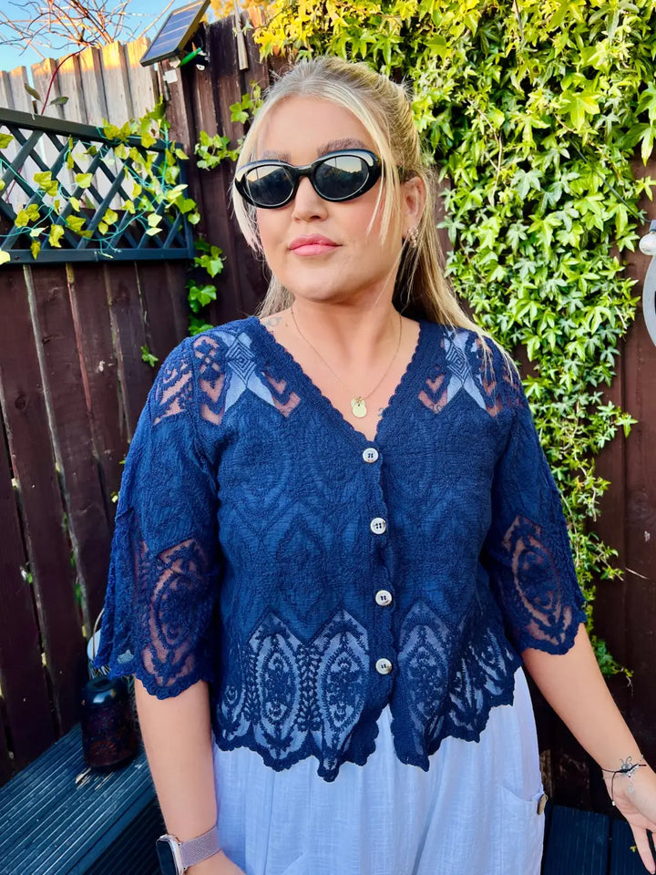 Belle Lace Blouse NAVY