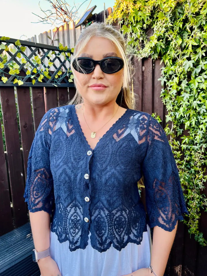 Belle Lace Blouse NAVY