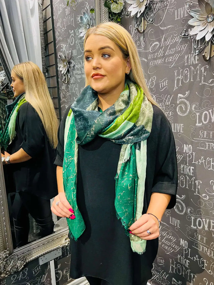 Block Metallic Print Scarf GREEN - Thin Scarf