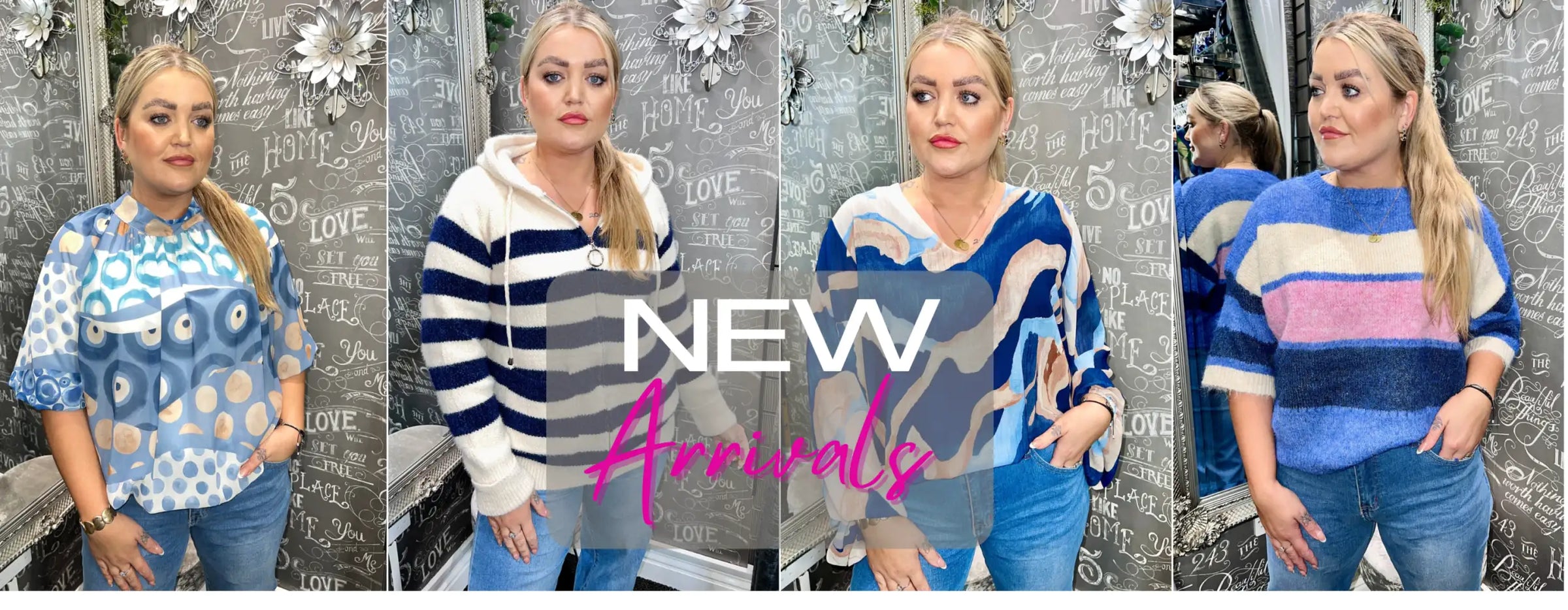 Blue and white patterned sweater with a hood