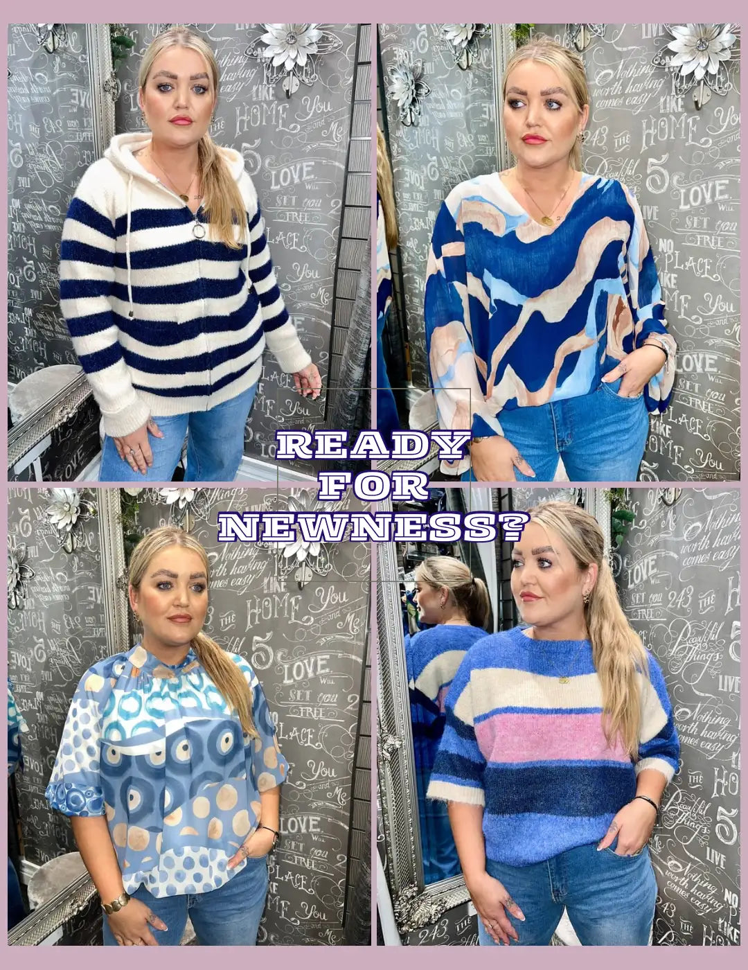 Blue and white striped knit hoodie with a front zipper closure.