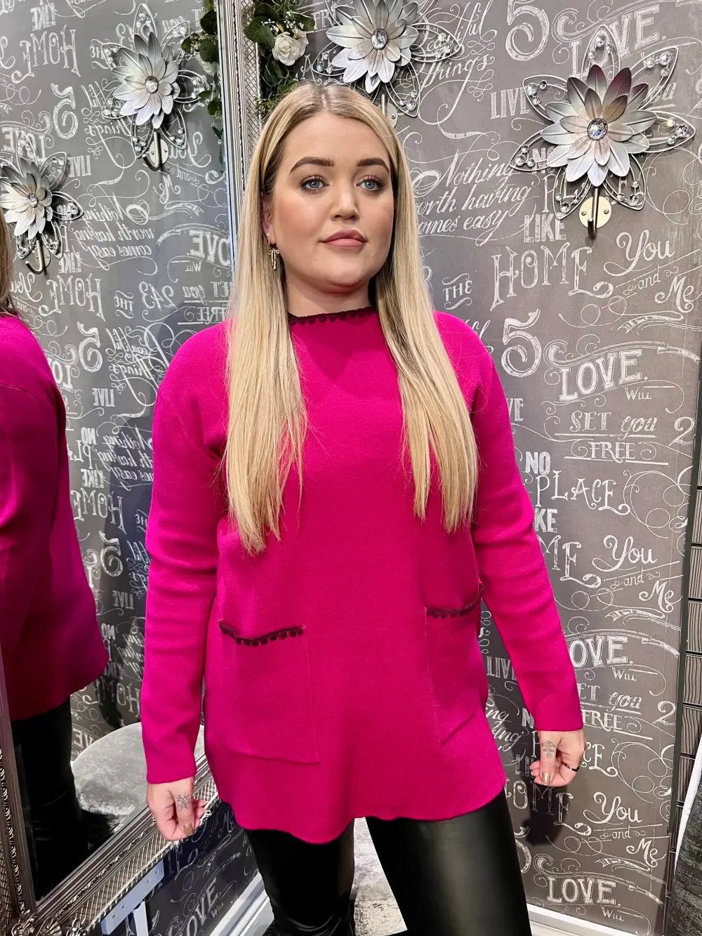 Bridget Embroidered Edge Pocket Jumper FUCHSIA - Knitwear