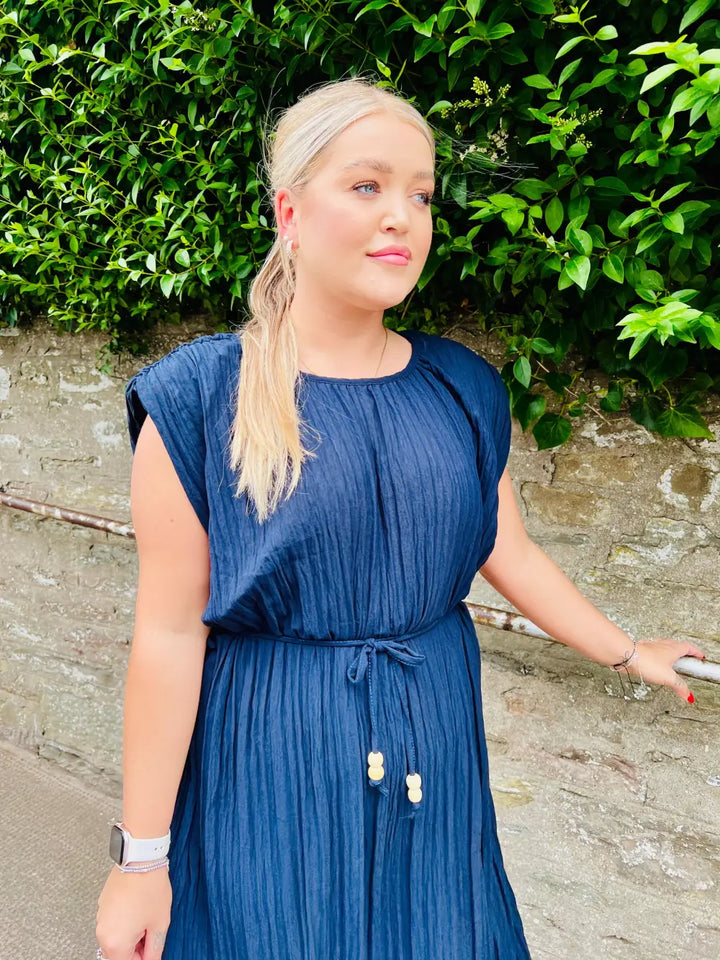 Brooklyn Pleated Maxi Tie Dress NAVY