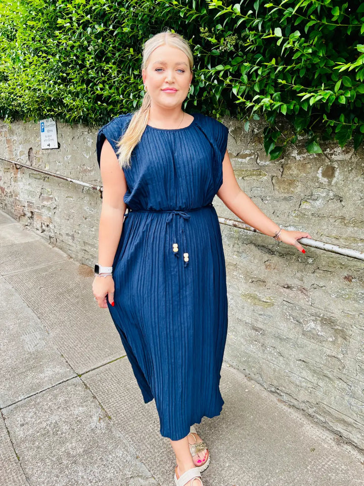 Brooklyn Pleated Maxi Tie Dress NAVY