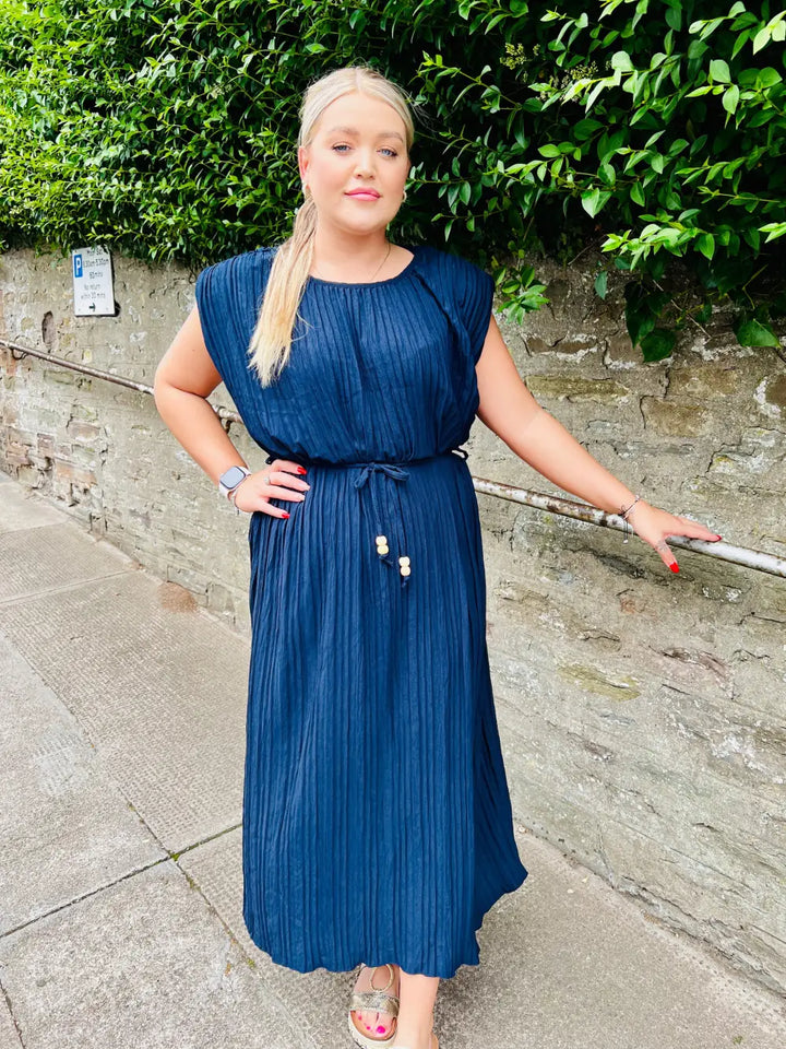 Brooklyn Pleated Maxi Tie Dress NAVY