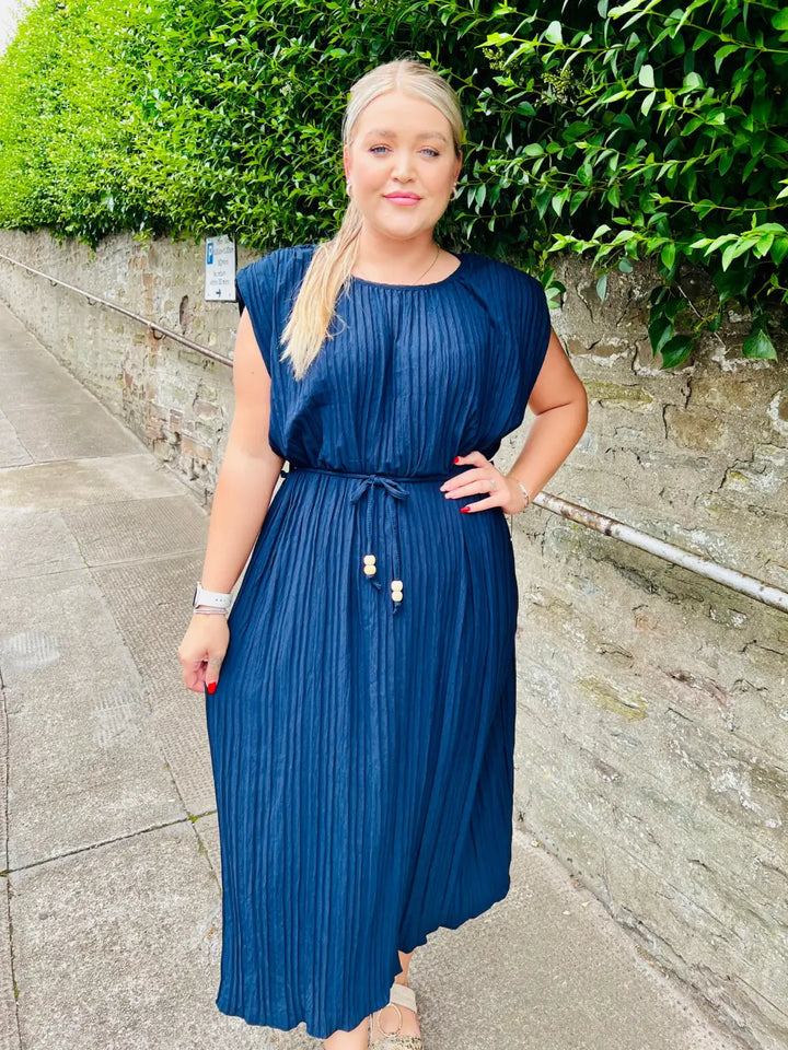 Brooklyn Pleated Maxi Tie Dress NAVY