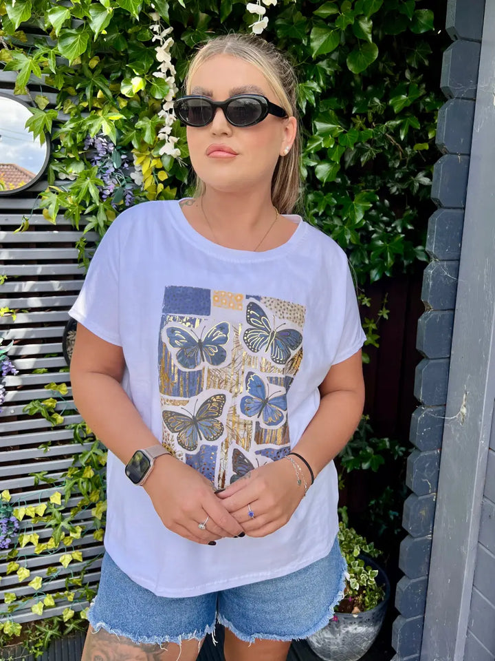 Butterfly Embellished TShirt BLUE