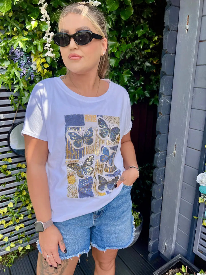 Butterfly Embellished TShirt BLUE