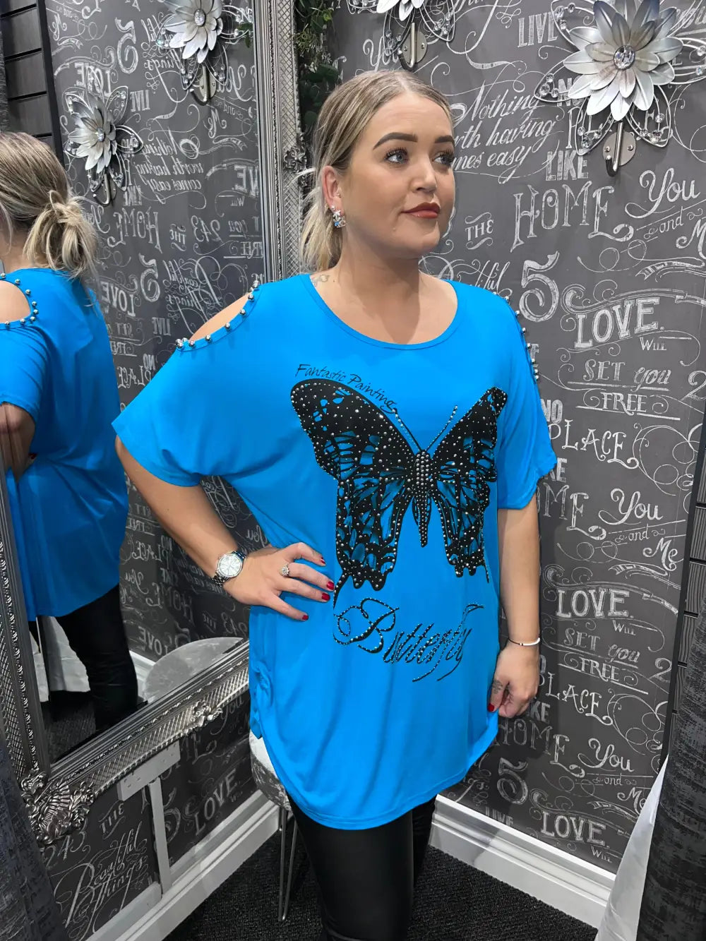 Butterfly Stud TShirt TURQUOISE