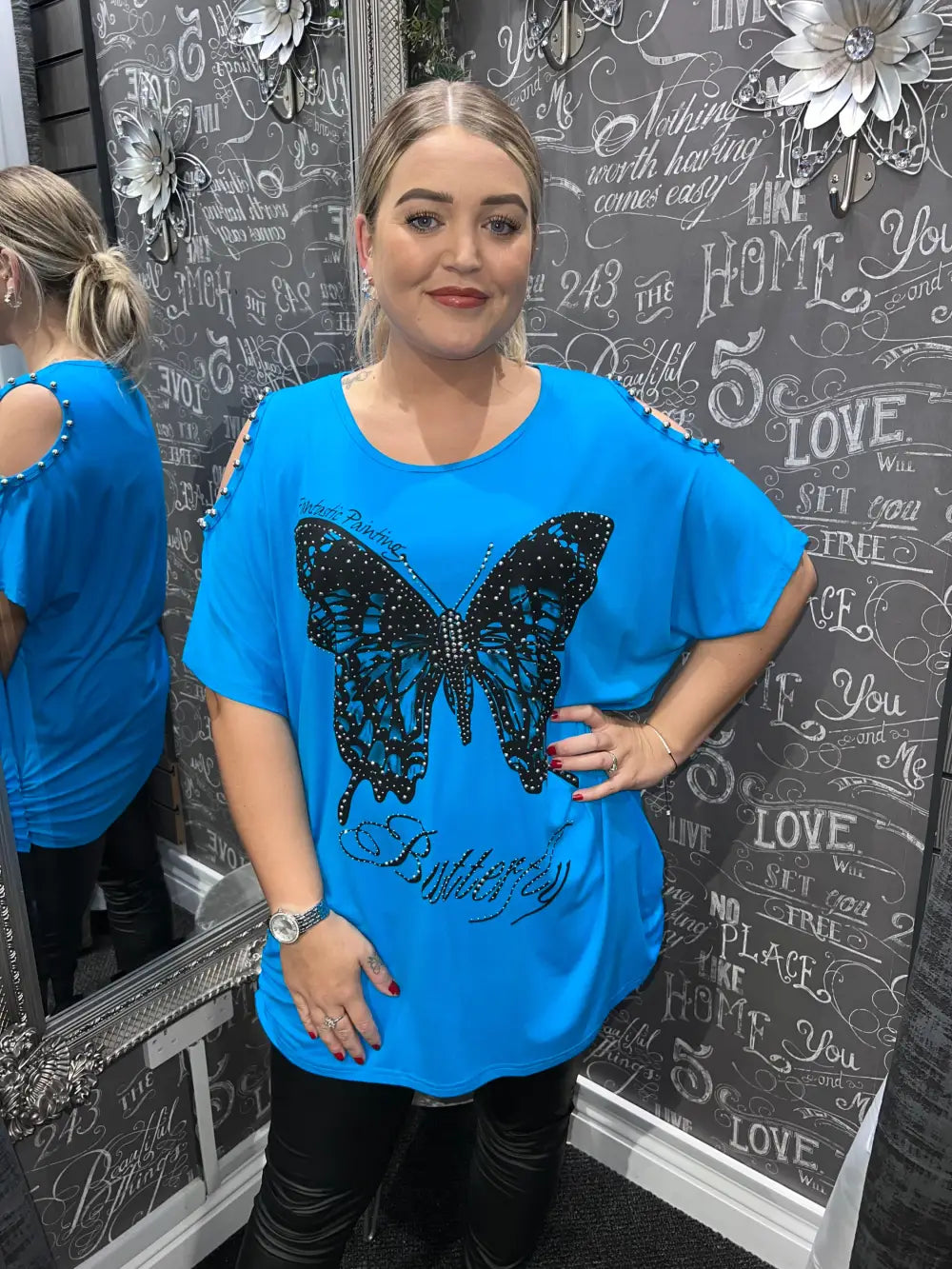 Butterfly Stud TShirt TURQUOISE