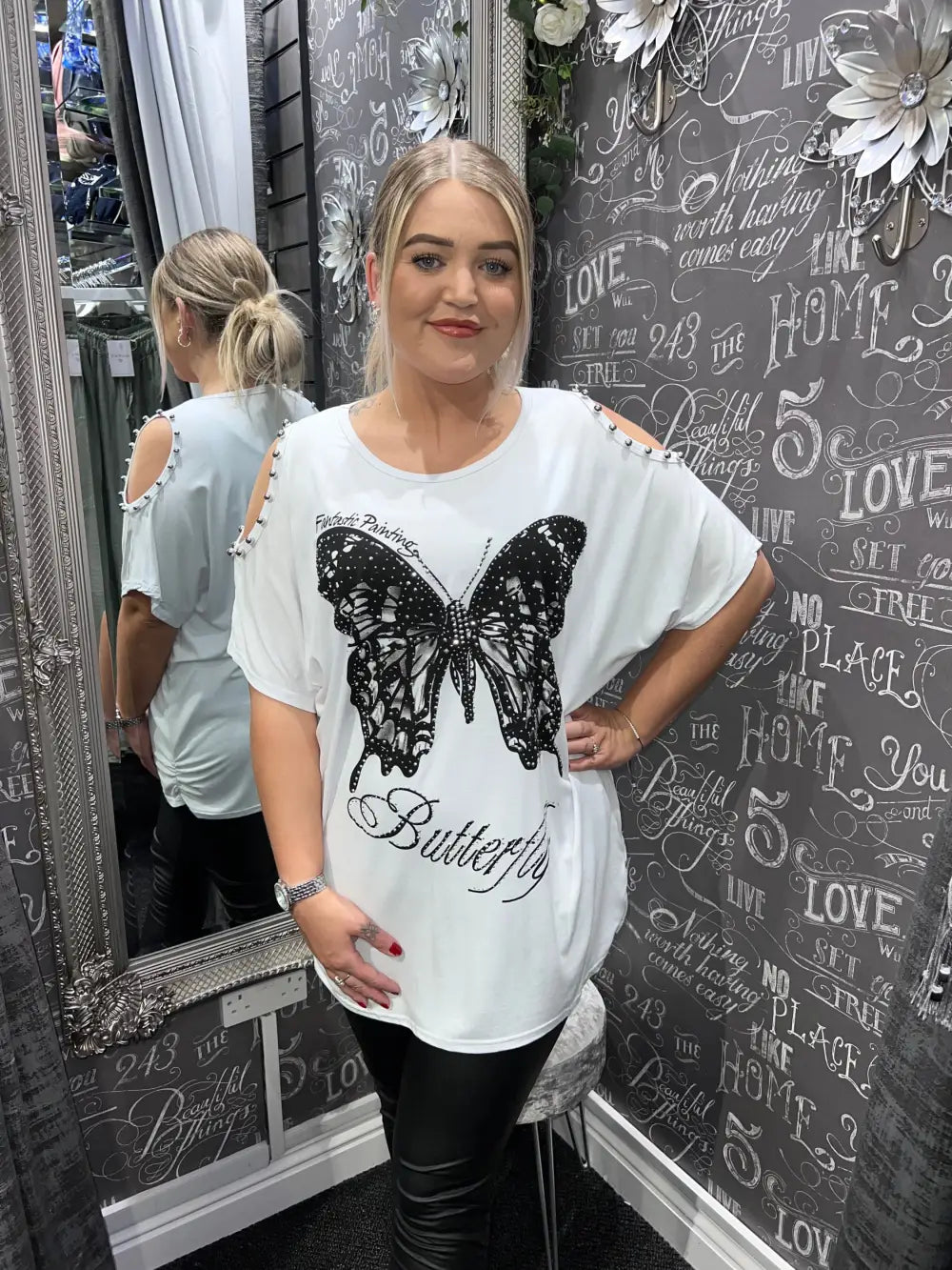 Butterfly Stud TShirt WHITE - Tops