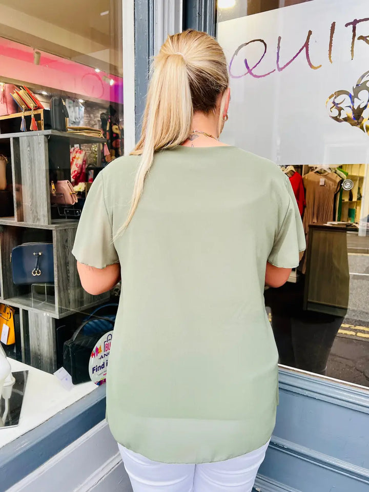 Callie Pleated Top KHAKI