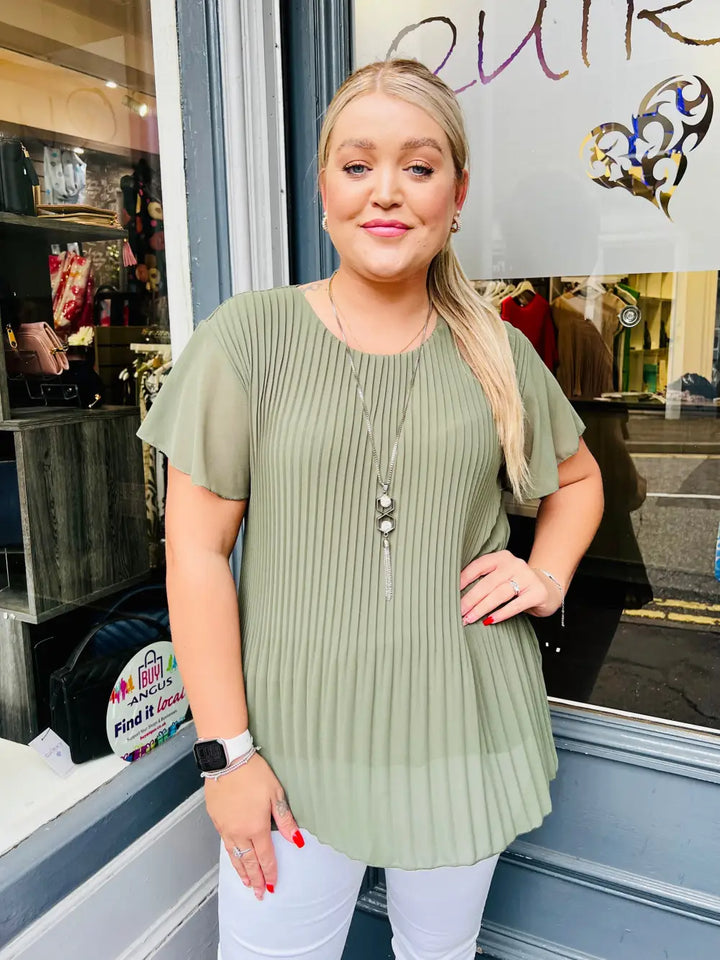 Callie Pleated Top KHAKI
