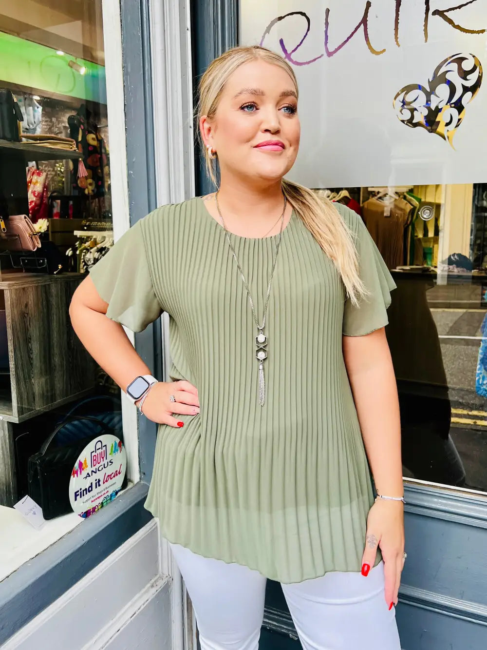 Callie Pleated Top KHAKI