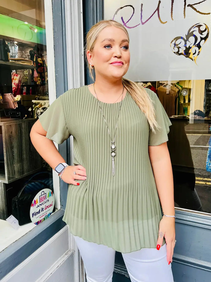 Callie Pleated Top KHAKI