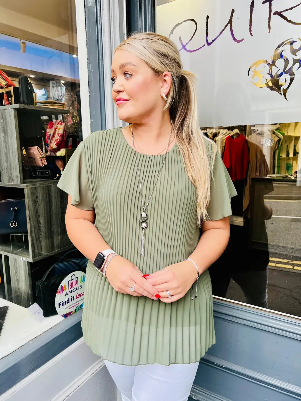 Callie Pleated Top KHAKI