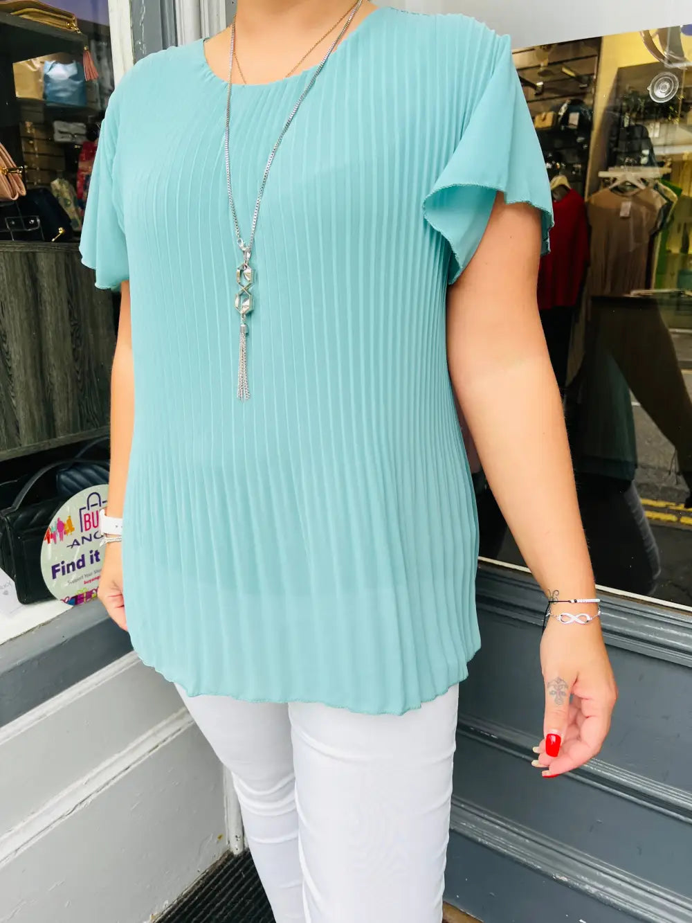 Callie Pleated Top SEAGREEN