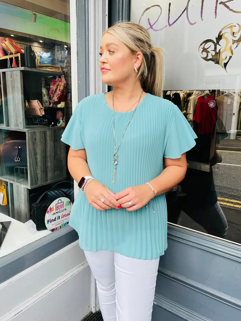 Callie Pleated Top SEAGREEN