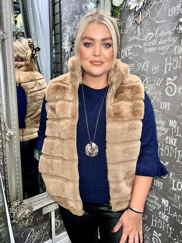 Cally Faux Fur Gilet CARAMEL