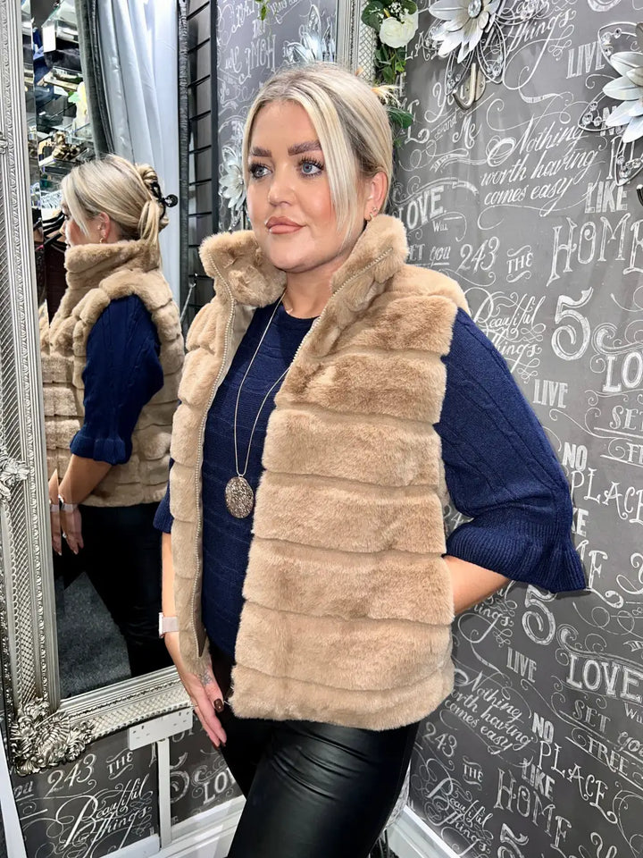 Cally Faux Fur Gilet CARAMEL
