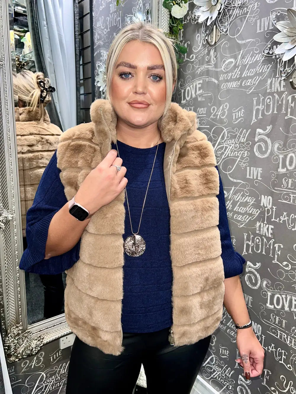Cally Faux Fur Gilet CARAMEL