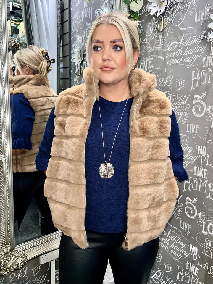 Cally Faux Fur Gilet CARAMEL