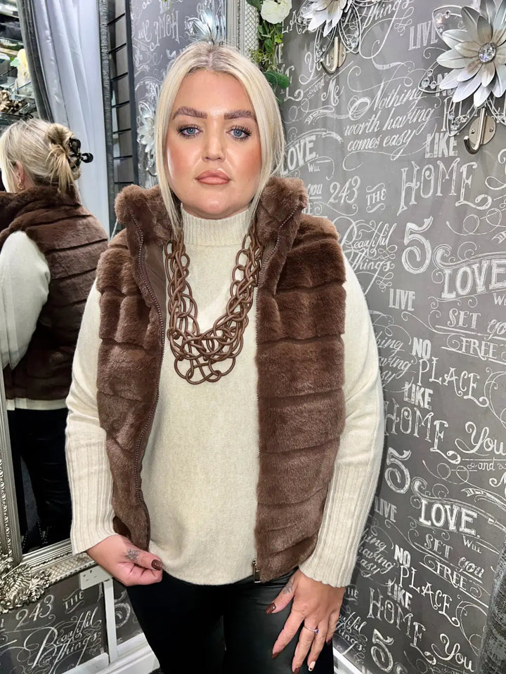 Cally Faux Fur Gilet CHOCOLATE