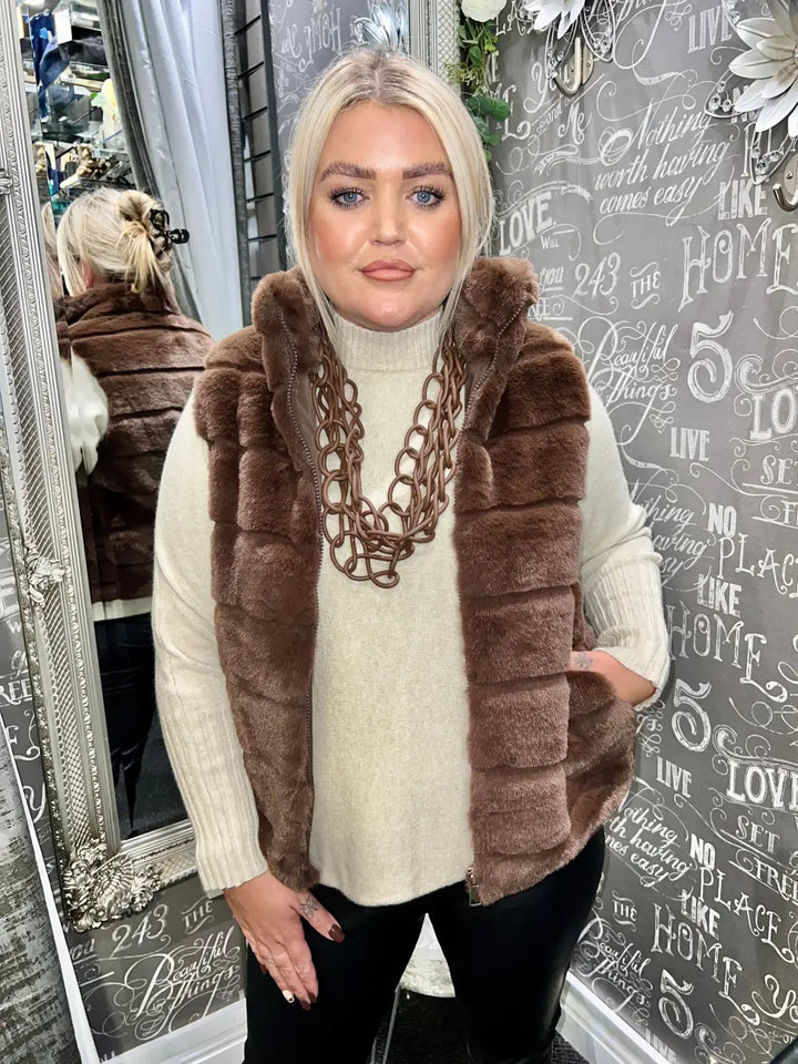 Cally Faux Fur Gilet CHOCOLATE