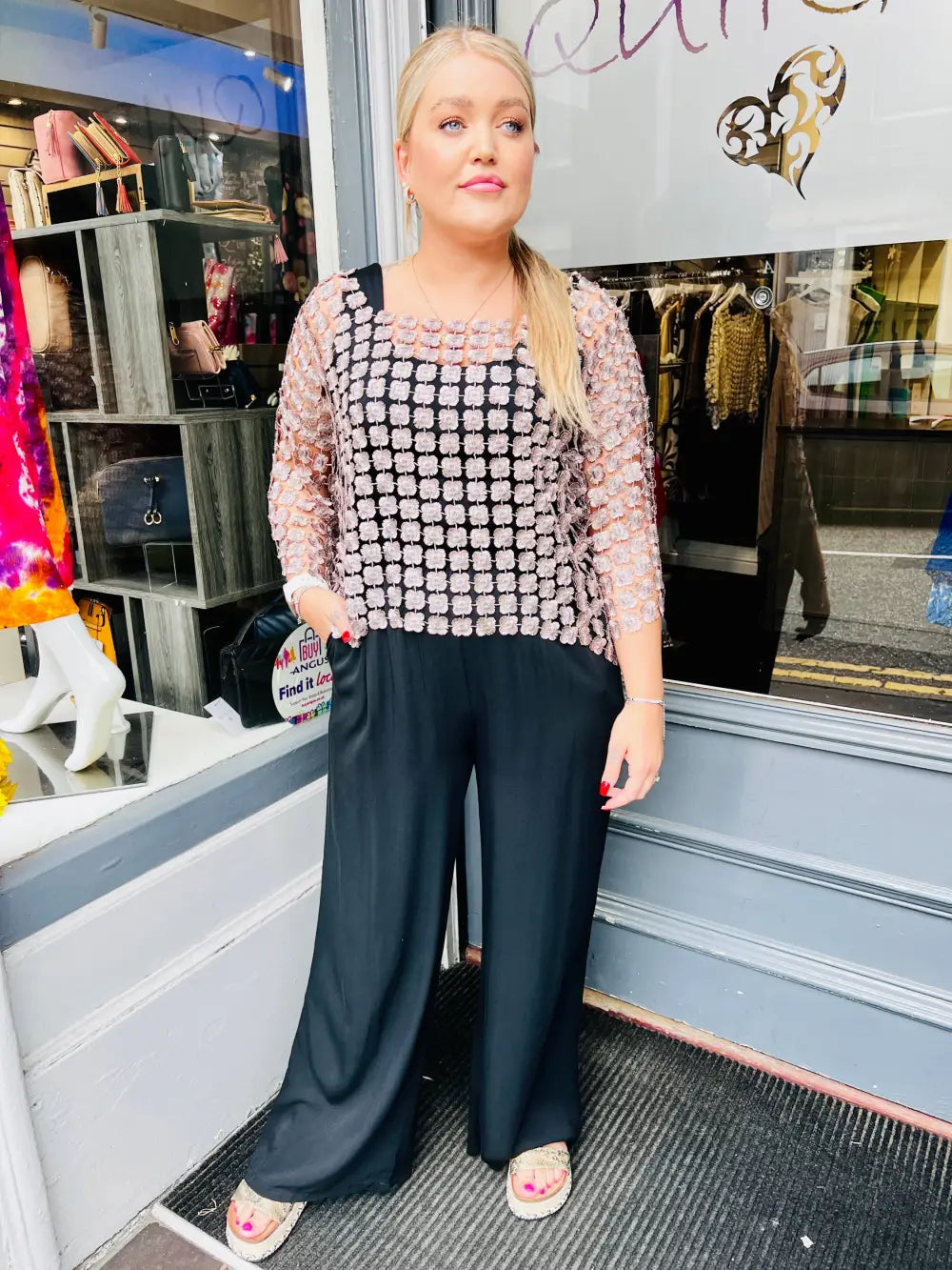 Caprice Soft Feel Wide Leg Trousers BLACK