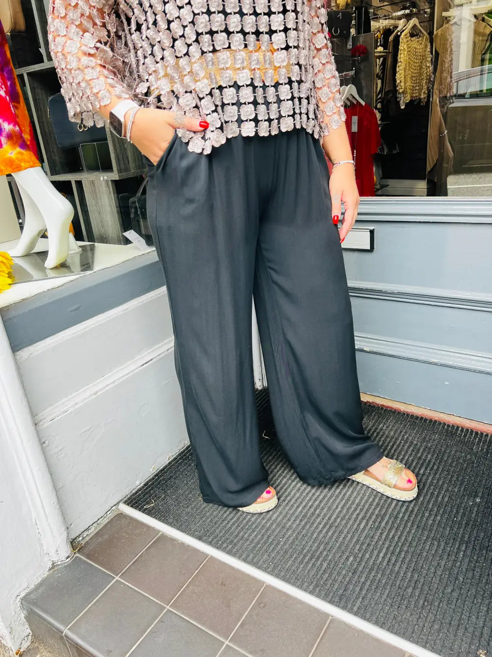 Caprice Soft Feel Wide Leg Trousers BLACK
