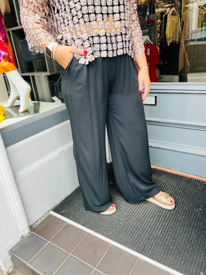 Caprice Soft Feel Wide Leg Trousers BLACK