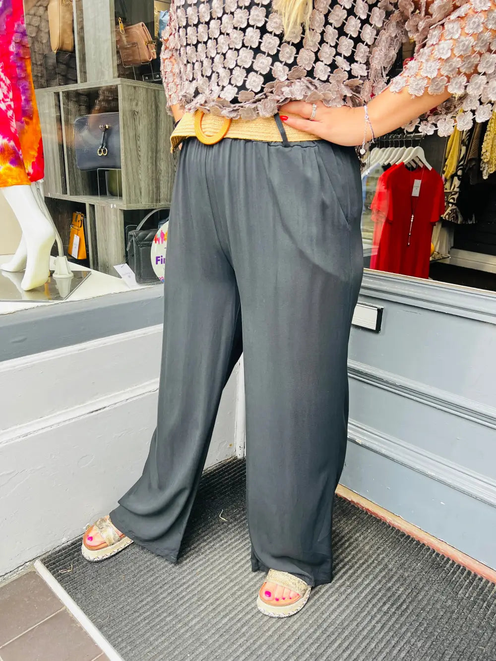 Caprice Soft Feel Wide Leg Trousers BLACK