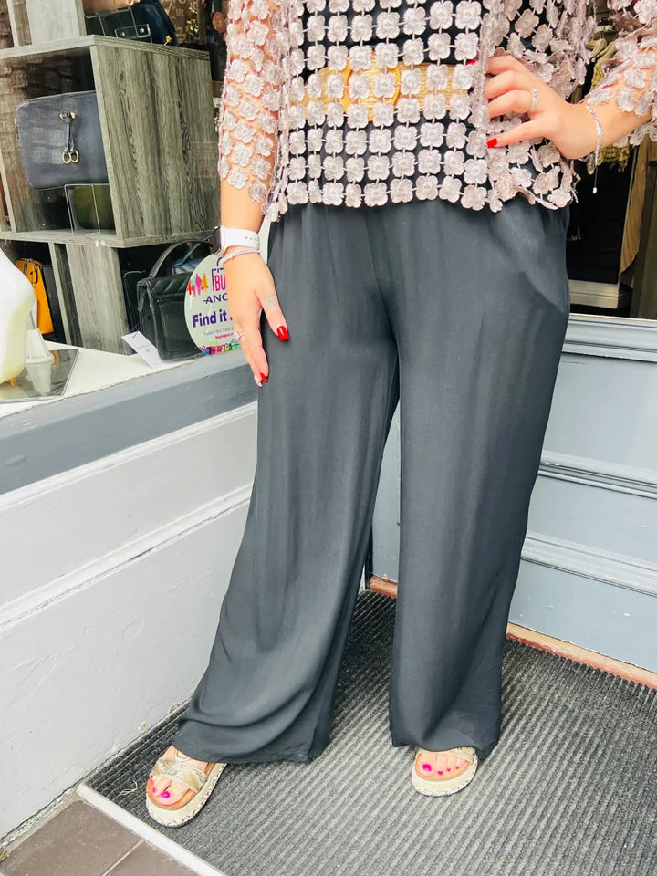 Caprice Soft Feel Wide Leg Trousers BLACK