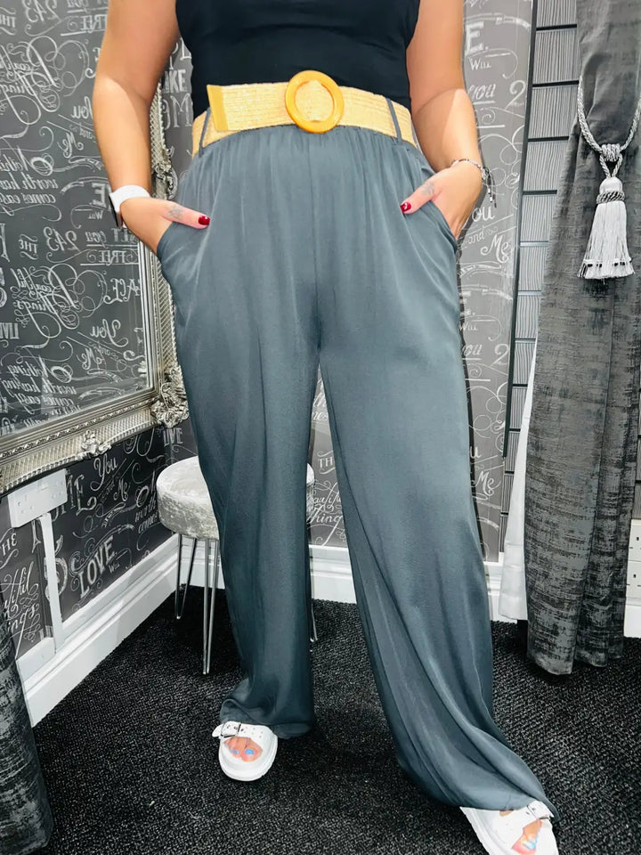 Caprice Soft Feel Wide Leg Trousers CHARCOAL