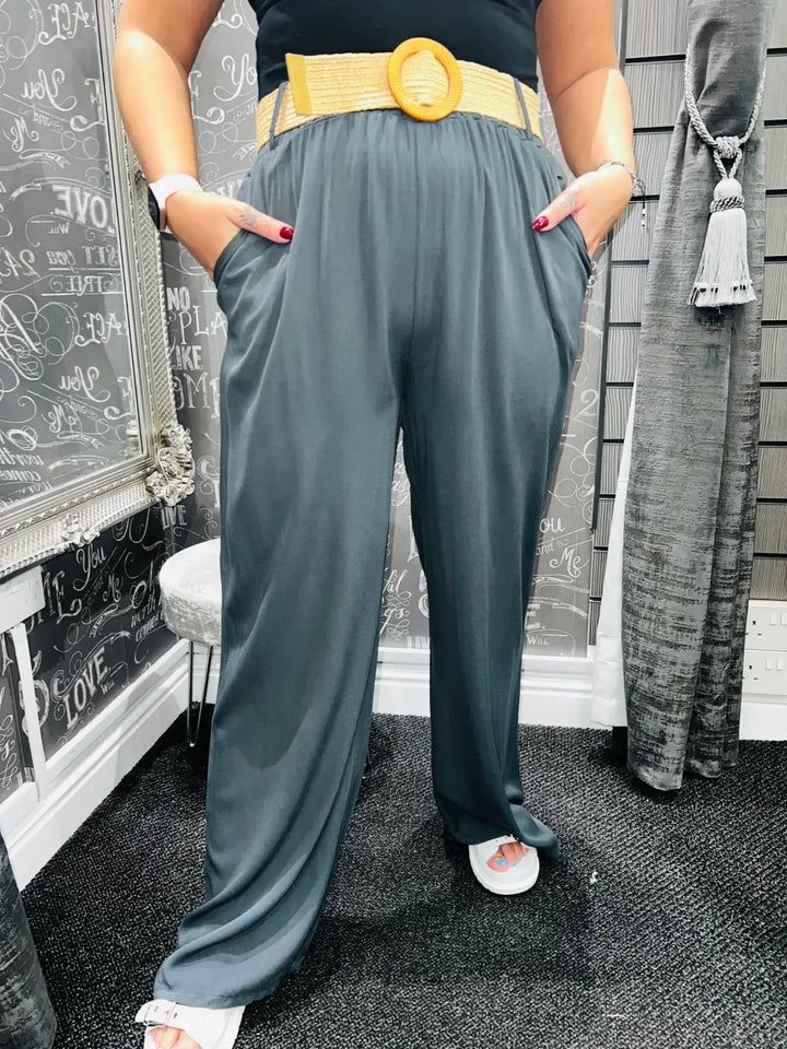 Caprice Soft Feel Wide Leg Trousers CHARCOAL